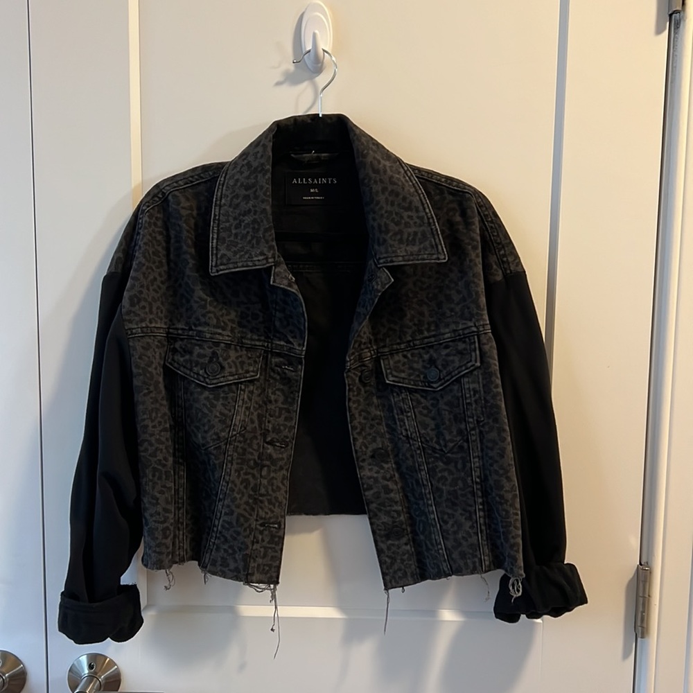 All Saints Anders Leopard Print Jacket, Washed Black